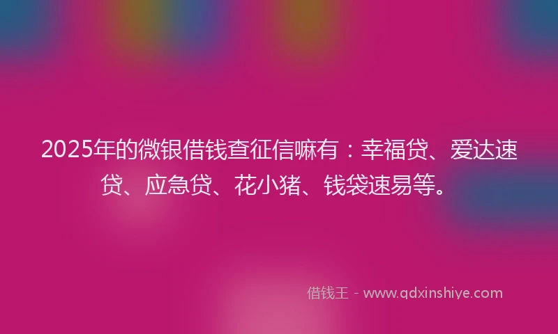 2025年的微银借钱查征信嘛有：幸福贷、爱达速贷、应急贷、花小猪、钱袋速易等。