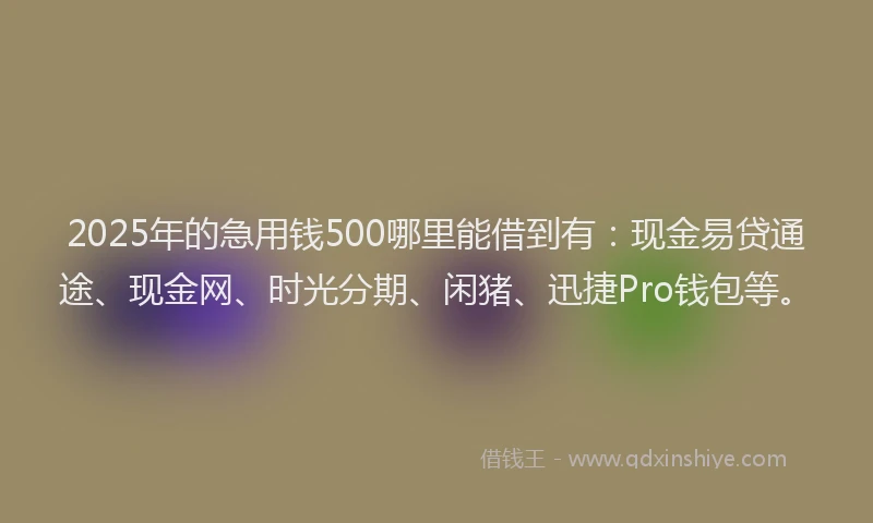 2025年的急用钱500哪里能借到有：现金易贷通途、现金网、时光分期、闲猪、迅捷Pro钱包等。