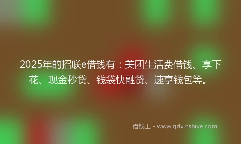 2025年的招联e借钱有：美团生活费借钱、享下花、现金秒贷、钱袋快融贷、速享钱包等。