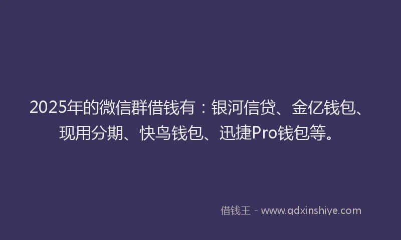 2025年的微信群借钱有：银河信贷、金亿钱包、现用分期、快鸟钱包、迅捷Pro钱包等。
