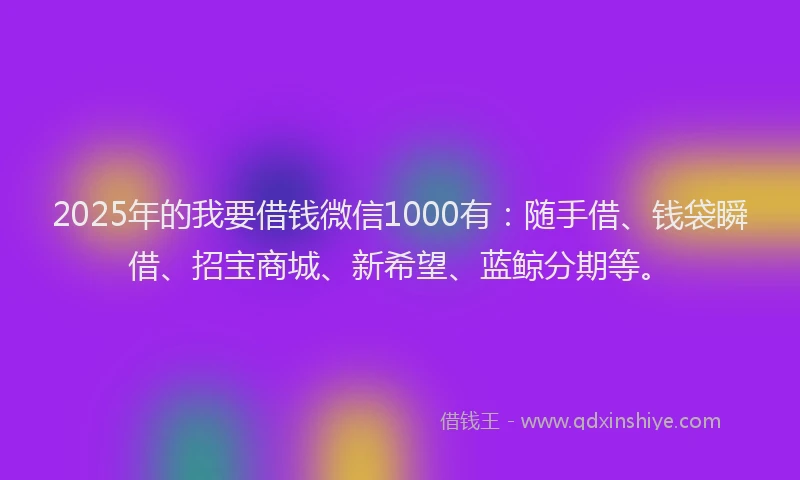 2025年的我要借钱微信1000有：随手借、钱袋瞬借、招宝商城、新希望、蓝鲸分期等。