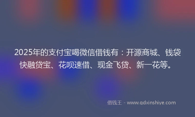 2025年的支付宝喝微信借钱有：开源商城、钱袋快融贷宝、花呗速借、现金飞贷、新一花等。