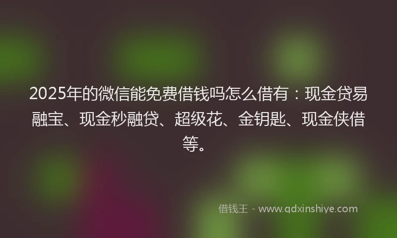2025年的微信能免费借钱吗怎么借有：现金贷易融宝、现金秒融贷、超级花、金钥匙、现金侠借等。