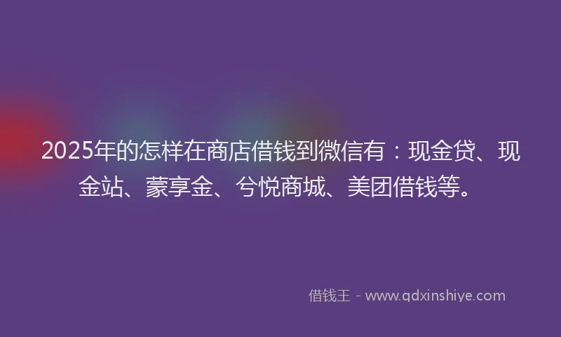 2025年的怎样在商店借钱到微信有：现金贷、现金站、蒙享金、兮悦商城、美团借钱等。