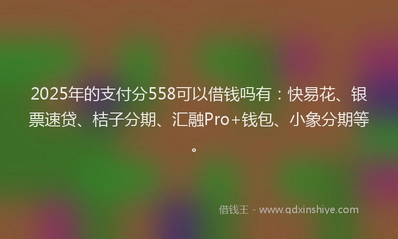 2025年的支付分558可以借钱吗有：快易花、银票速贷、桔子分期、汇融Pro+钱包、小象分期等。