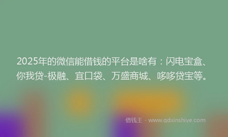 2025年的微信能借钱的平台是啥有：闪电宝盒、你我贷-极融、宜口袋、万盛商城、哆哆贷宝等。