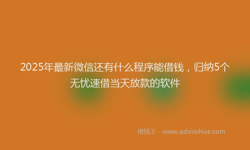 2025年最新微信还有什么程序能借钱，归纳5个无忧速借当天放款的软件