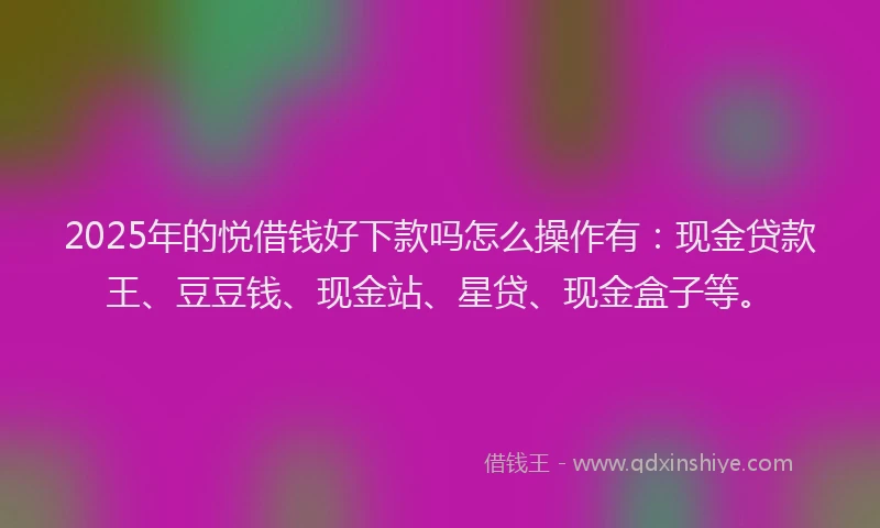 2025年的悦借钱好下款吗怎么操作有：现金贷款王、豆豆钱、现金站、星贷、现金盒子等。