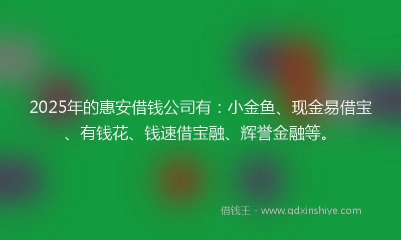 2025年的惠安借钱公司有：小金鱼、现金易借宝、有钱花、钱速借宝融、辉誉金融等。