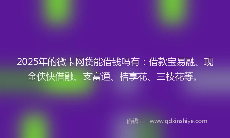 2025年的微卡网贷能借钱吗有：借款宝易融、现金侠快借融、支富通、桔享花、三枝花等。