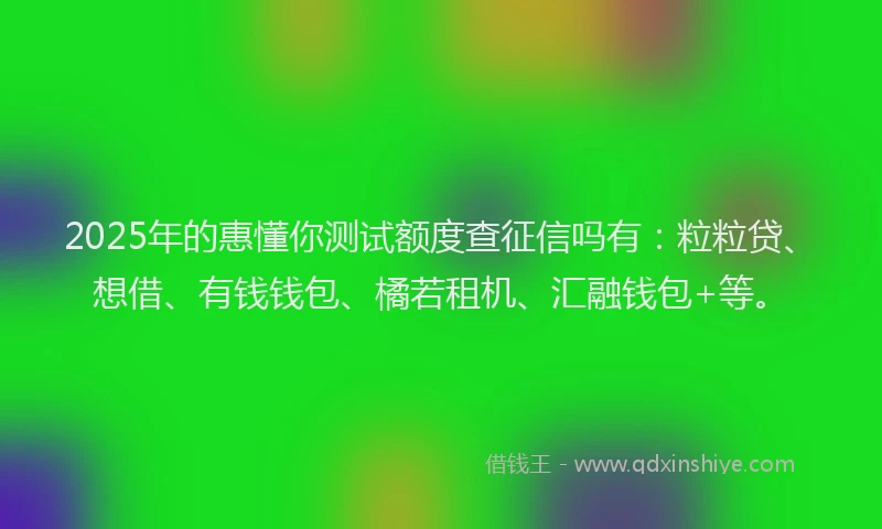 2025年的惠懂你测试额度查征信吗有：粒粒贷、想借、有钱钱包、橘若租机、汇融钱包+等。