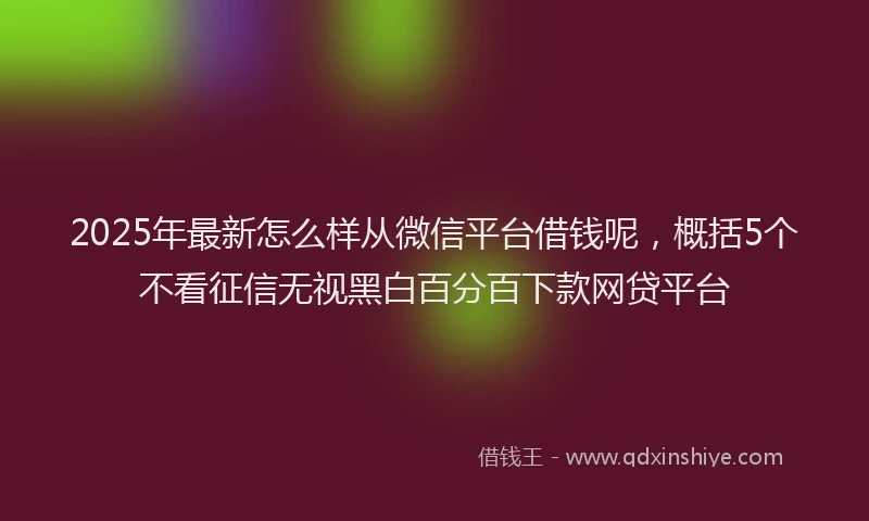 2025年最新怎么样从微信平台借钱呢，概括5个不看征信无视黑白百分百下款网贷平台