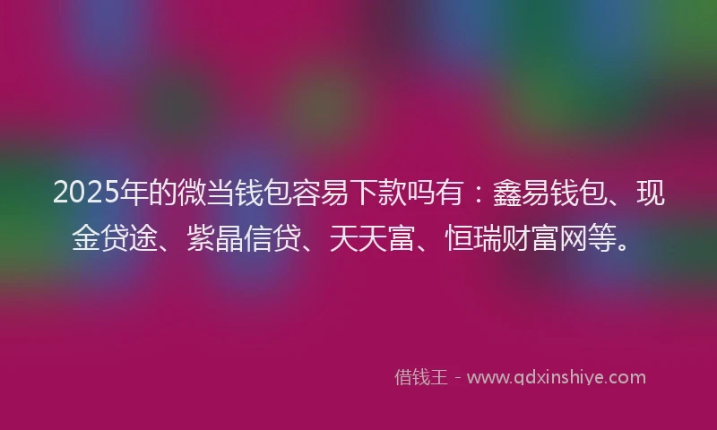 2025年的微当钱包容易下款吗有：鑫易钱包、现金贷途、紫晶信贷、天天富、恒瑞财富网等。