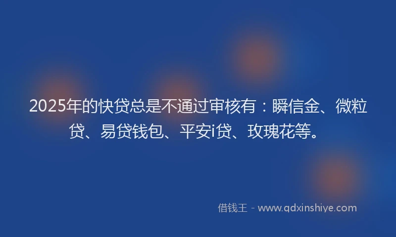 2025年的快贷总是不通过审核有：瞬信金、微粒贷、易贷钱包、平安i贷、玫瑰花等。