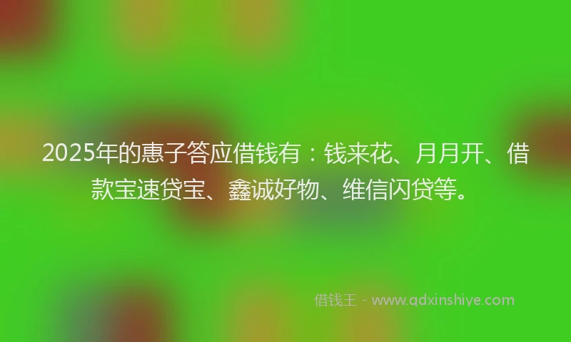 2025年的惠子答应借钱有：钱来花、月月开、借款宝速贷宝、鑫诚好物、维信闪贷等。