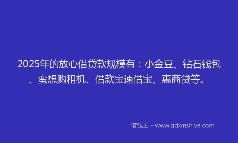 2025年的放心借贷款规模有：小金豆、钻石钱包、蛮想购租机、借款宝速借宝、惠商贷等。