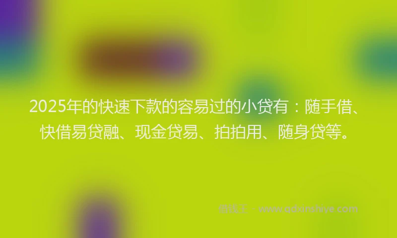 2025年的快速下款的容易过的小贷有：随手借、快借易贷融、现金贷易、拍拍用、随身贷等。