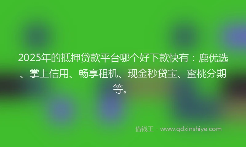 2025年的抵押贷款平台哪个好下款快有：鹿优选、掌上信用、畅享租机、现金秒贷宝、蜜桃分期等。