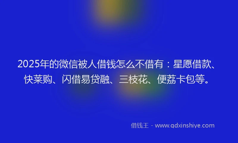 2025年的微信被人借钱怎么不借有：星愿借款、快莱购、闪借易贷融、三枝花、便荔卡包等。