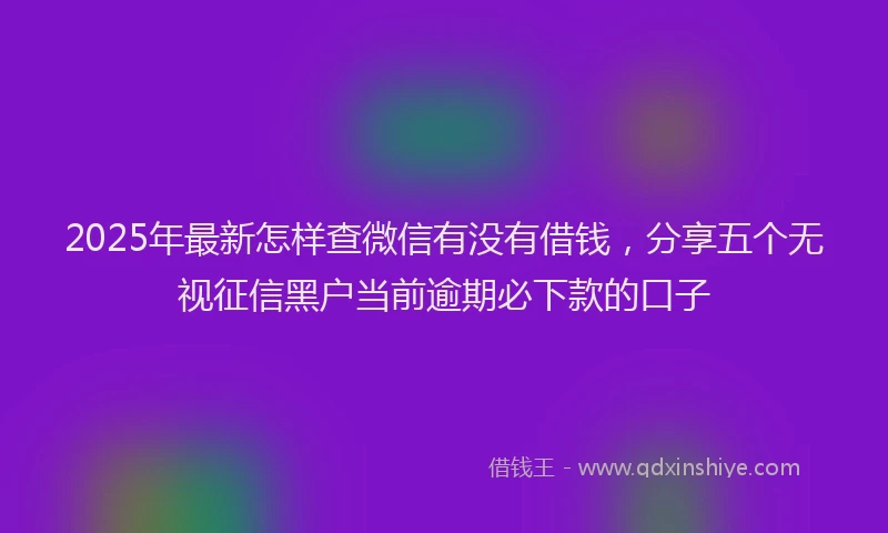 2025年最新怎样查微信有没有借钱，分享五个无视征信黑户当前逾期必下款的口子