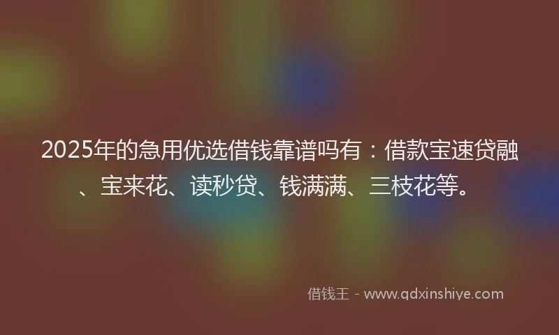 2025年的急用优选借钱靠谱吗有：借款宝速贷融、宝来花、读秒贷、钱满满、三枝花等。