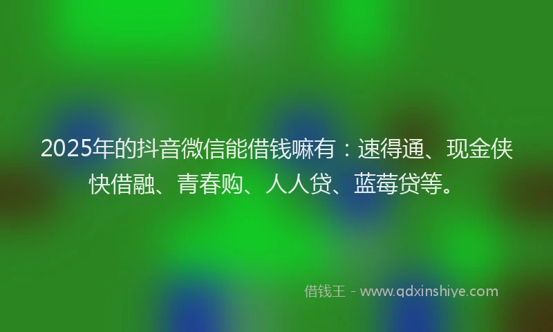 2025年的抖音微信能借钱嘛有：速得通、现金侠快借融、青春购、人人贷、蓝莓贷等。