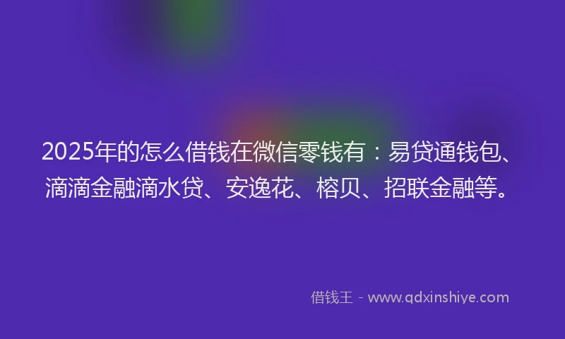 2025年的怎么借钱在微信零钱有：易贷通钱包、滴滴金融滴水贷、安逸花、榕贝、招联金融等。