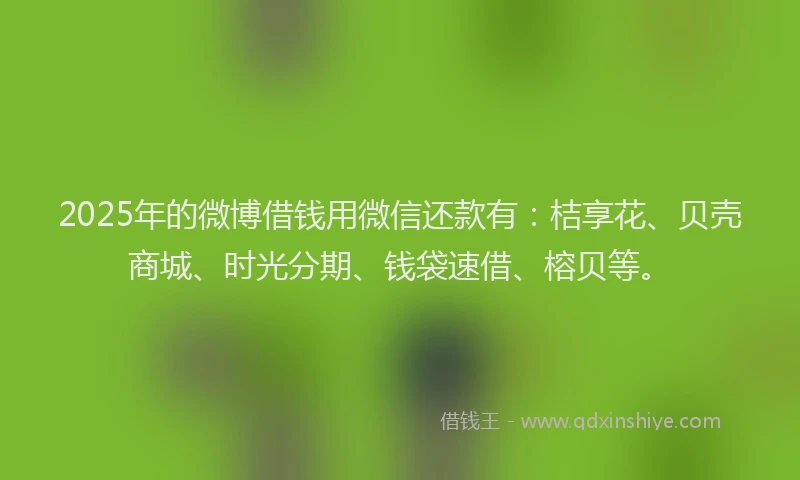2025年的微博借钱用微信还款有：桔享花、贝壳商城、时光分期、钱袋速借、榕贝等。