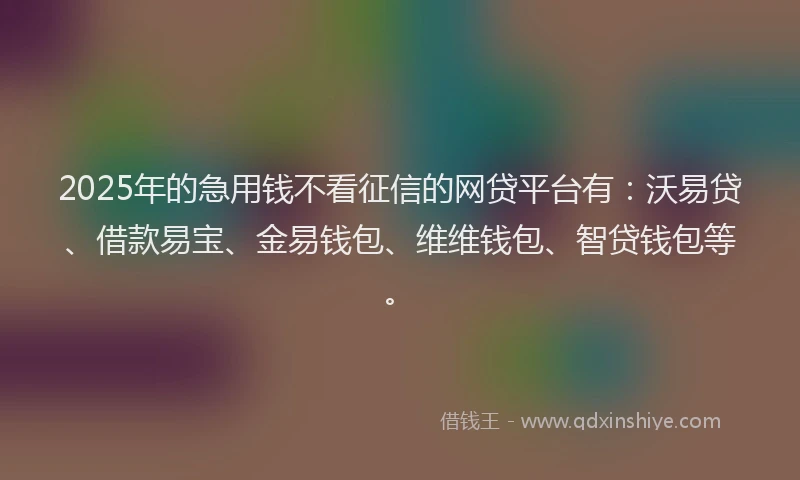 2025年的急用钱不看征信的网贷平台有：沃易贷、借款易宝、金易钱包、维维钱包、智贷钱包等。