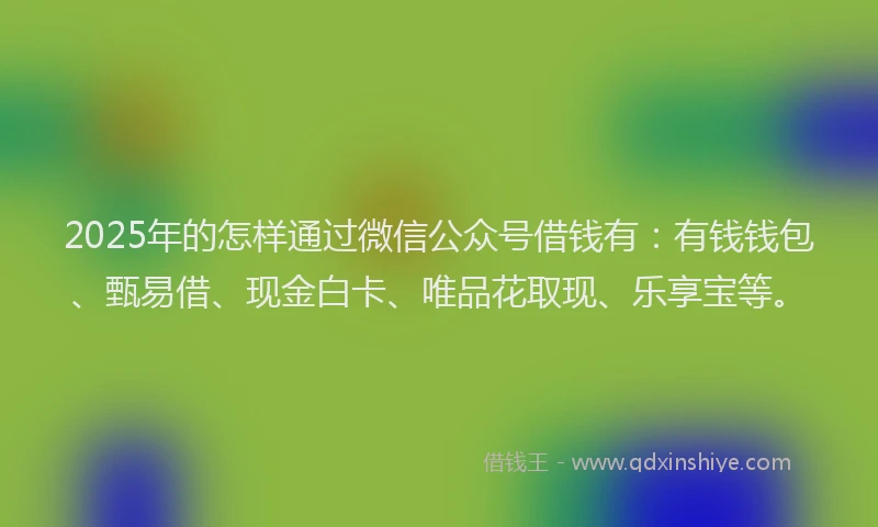 2025年的怎样通过微信公众号借钱有：有钱钱包、甄易借、现金白卡、唯品花取现、乐享宝等。