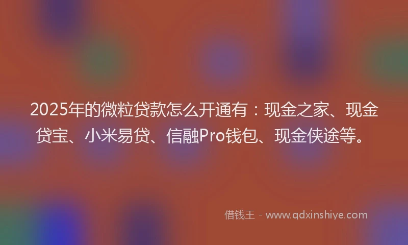 2025年的微粒贷款怎么开通有：现金之家、现金贷宝、小米易贷、信融Pro钱包、现金侠途等。