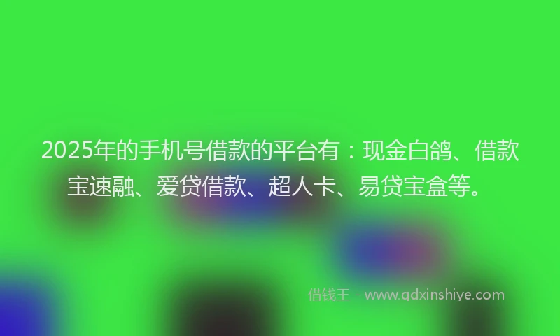 2025年的手机号借款的平台有：现金白鸽、借款宝速融、爱贷借款、超人卡、易贷宝盒等。