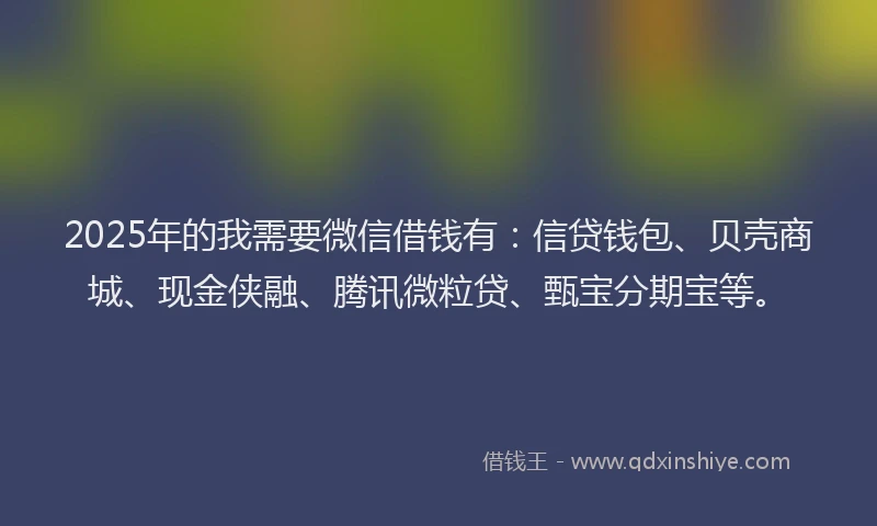 2025年的我需要微信借钱有：信贷钱包、贝壳商城、现金侠融、腾讯微粒贷、甄宝分期宝等。