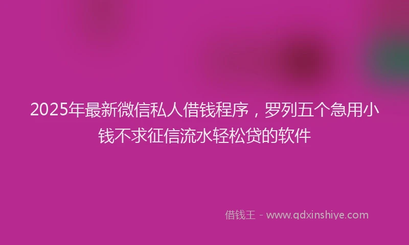 2025年最新微信私人借钱程序，罗列五个急用小钱不求征信流水轻松贷的软件