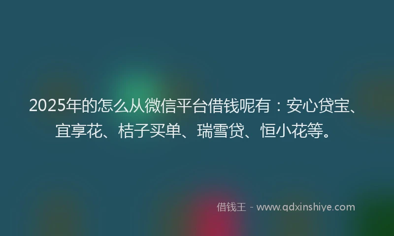 2025年的怎么从微信平台借钱呢有：安心贷宝、宜享花、桔子买单、瑞雪贷、恒小花等。