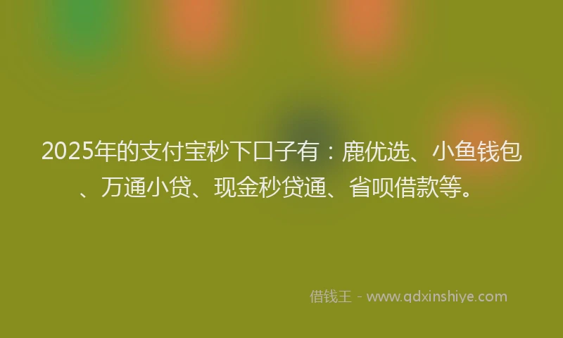 2025年的支付宝秒下口子有：鹿优选、小鱼钱包、万通小贷、现金秒贷通、省呗借款等。