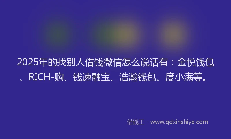 2025年的找别人借钱微信怎么说话有：金悦钱包、RICH-购、钱速融宝、浩瀚钱包、度小满等。