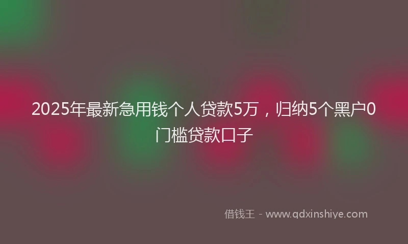 2025年最新急用钱个人贷款5万，归纳5个黑户0门槛贷款口子