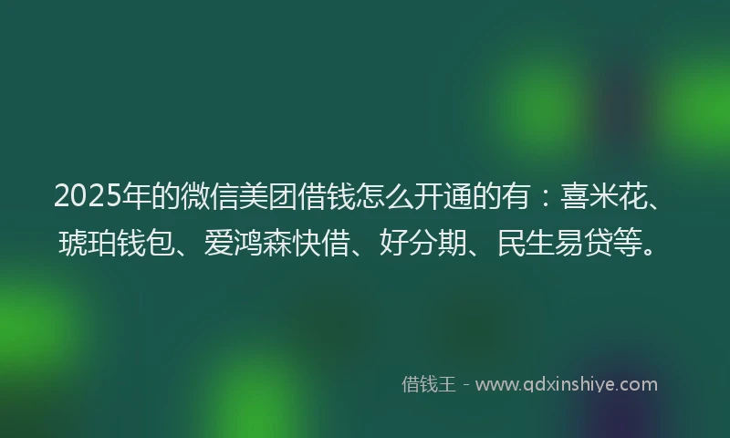 2025年的微信美团借钱怎么开通的有：喜米花、琥珀钱包、爱鸿森快借、好分期、民生易贷等。