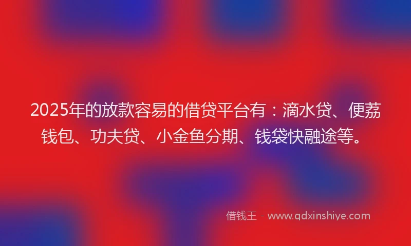 2025年的放款容易的借贷平台有：滴水贷、便荔钱包、功夫贷、小金鱼分期、钱袋快融途等。