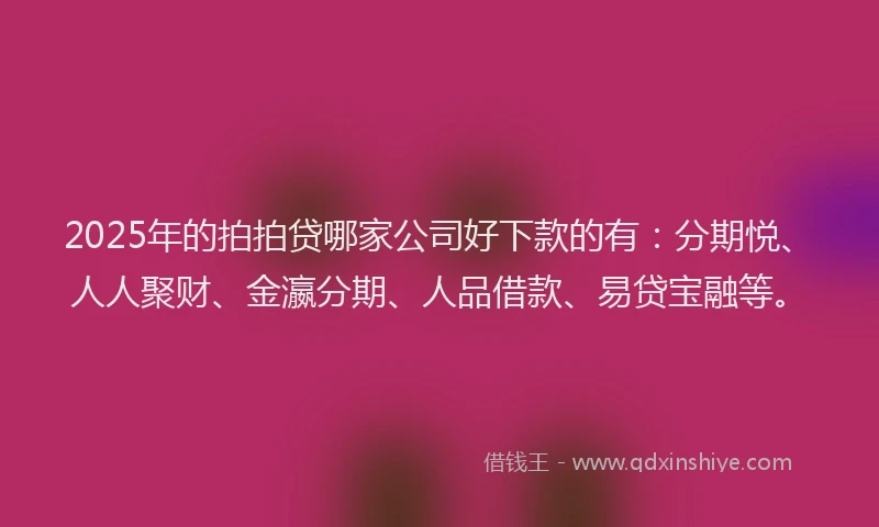 2025年的拍拍贷哪家公司好下款的有：分期悦、人人聚财、金瀛分期、人品借款、易贷宝融等。