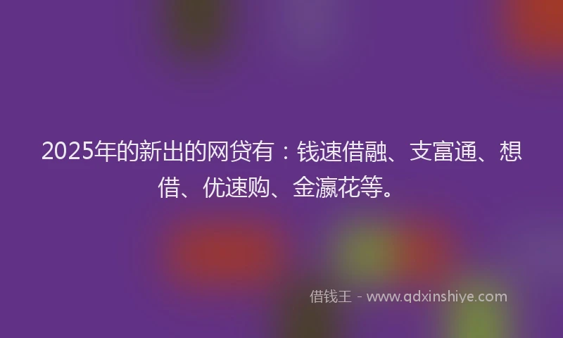2025年的新出的网贷有：钱速借融、支富通、想借、优速购、金瀛花等。