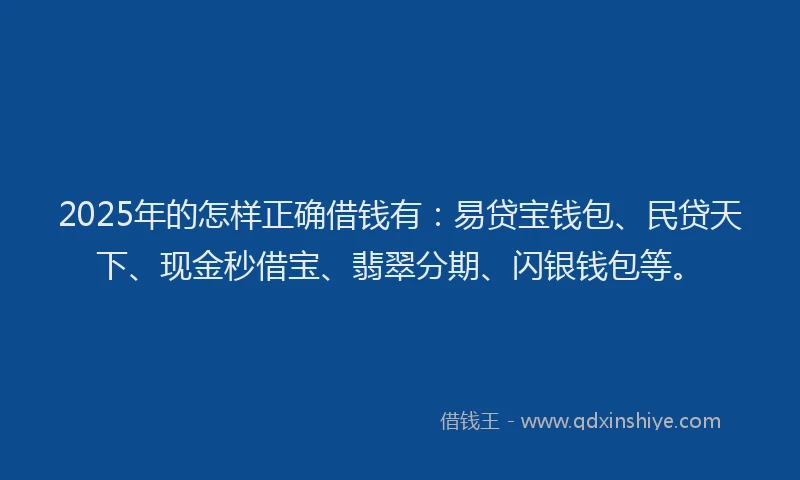2025年的怎样正确借钱有：易贷宝钱包、民贷天下、现金秒借宝、翡翠分期、闪银钱包等。
