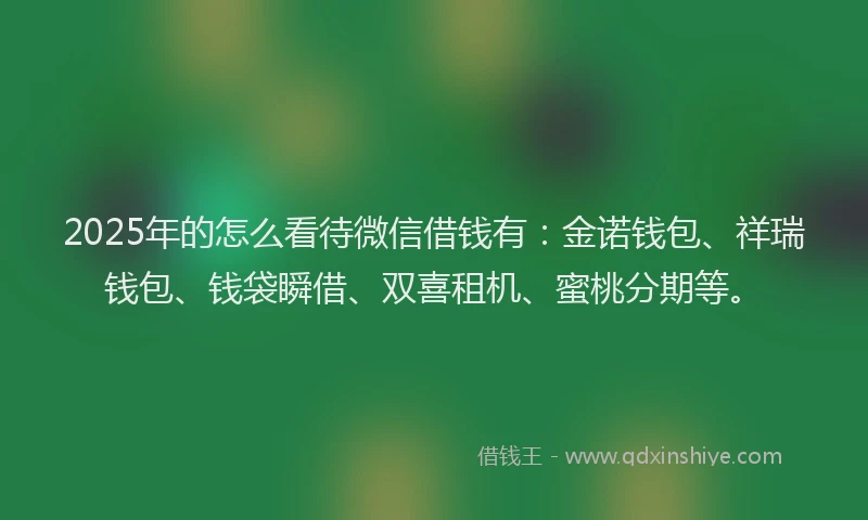 2025年的怎么看待微信借钱有：金诺钱包、祥瑞钱包、钱袋瞬借、双喜租机、蜜桃分期等。