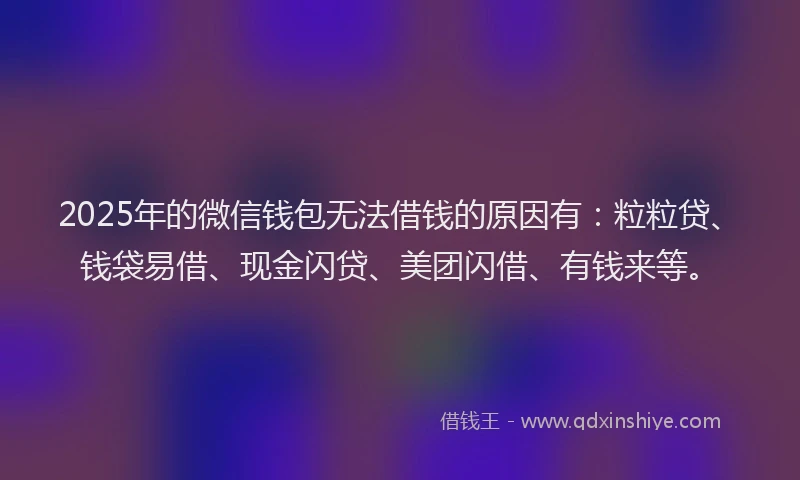 2025年的微信钱包无法借钱的原因有：粒粒贷、钱袋易借、现金闪贷、美团闪借、有钱来等。