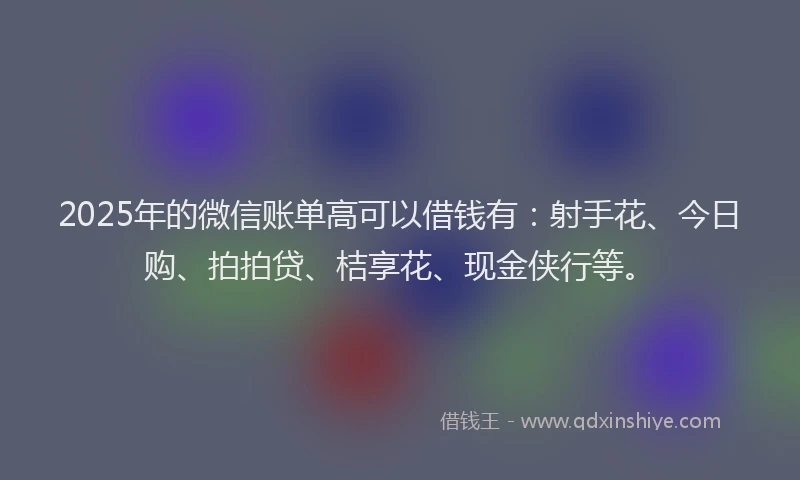 2025年的微信账单高可以借钱有：射手花、今日购、拍拍贷、桔享花、现金侠行等。