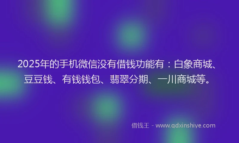 2025年的手机微信没有借钱功能有：白象商城、豆豆钱、有钱钱包、翡翠分期、一川商城等。