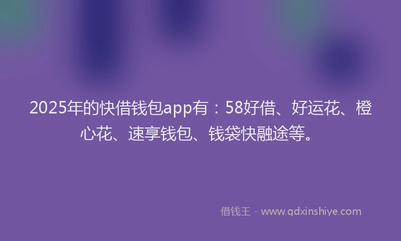 2025年的快借钱包app有：58好借、好运花、橙心花、速享钱包、钱袋快融途等。