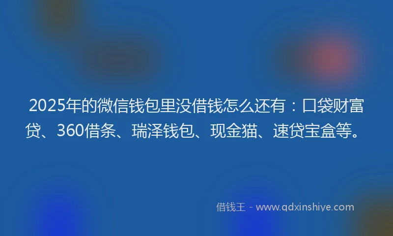 2025年的微信钱包里没借钱怎么还有：口袋财富贷、360借条、瑞泽钱包、现金猫、速贷宝盒等。