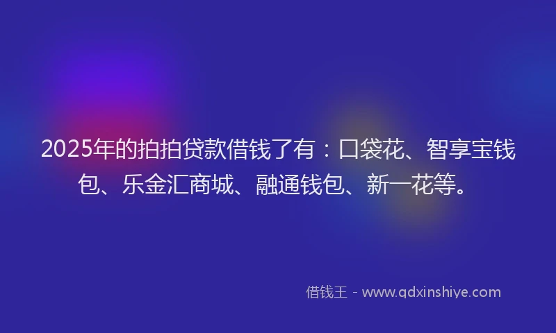 2025年的拍拍贷款借钱了有：口袋花、智享宝钱包、乐金汇商城、融通钱包、新一花等。